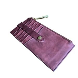 Margot New York Leather Wallet Card Holder Zipper Pocket Red